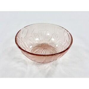 Vintage KIG Indonesia Pink Glass Hibiscus Bowl 5" Textured Floral Trinket Dish